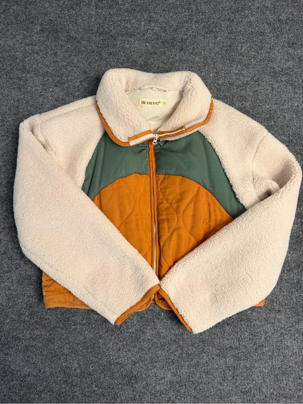 Blank NYC Kids Cream, Rust & Olive Colorblock Sherpa Jacket